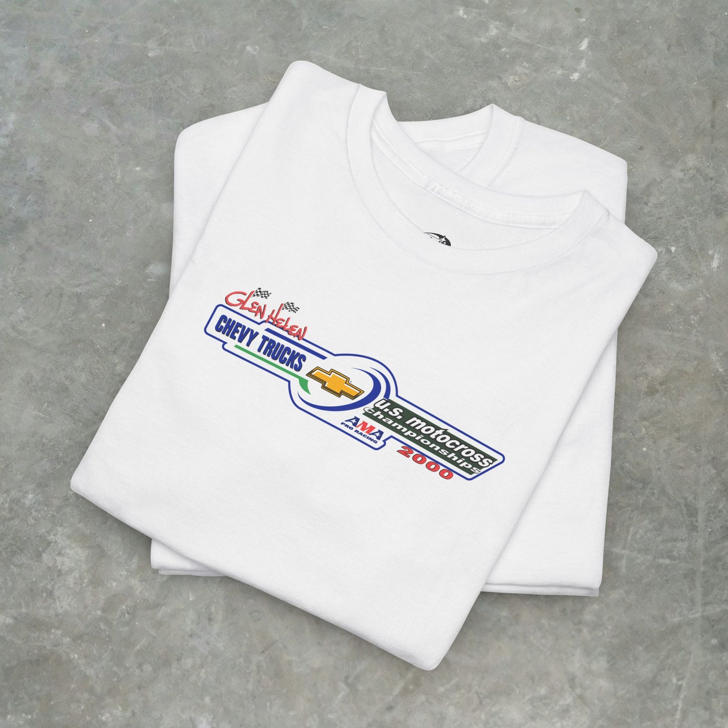 Vintage 2000 Chevy Trucks AMA Motocross Glen Helen Graphic T-Shirt - Retro Dirt Bike Racing Tee - Gildan Heavy Cotton