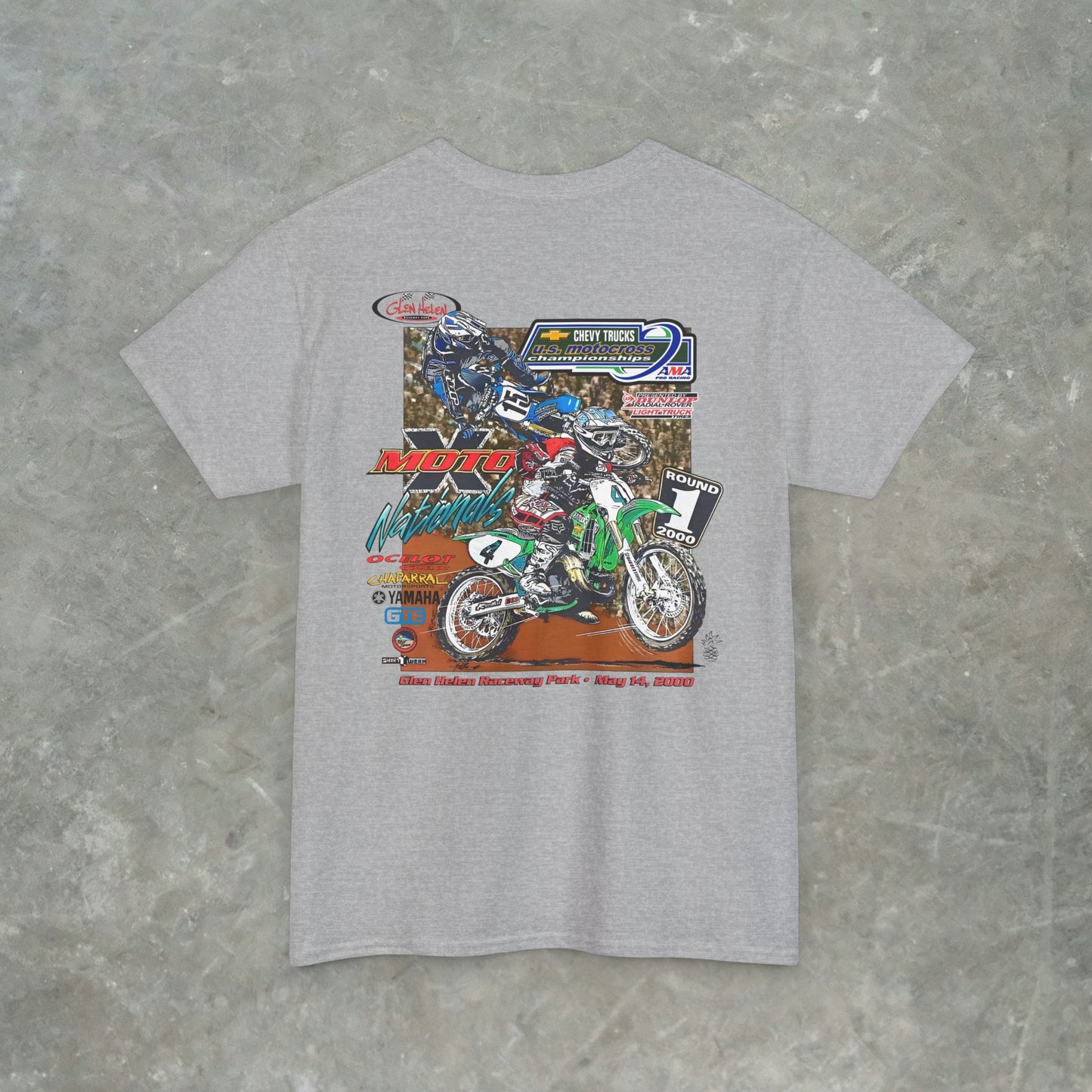 Vintage 2000 Chevy Trucks AMA Motocross Glen Helen Graphic T-Shirt - Retro Dirt Bike Racing Tee - Gildan Heavy Cotton