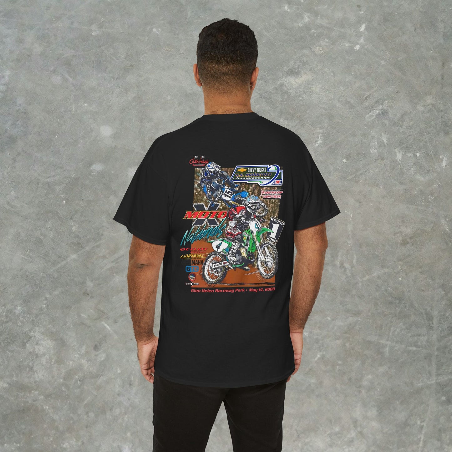 Vintage 2000 Chevy Trucks AMA Motocross Glen Helen Graphic T-Shirt - Retro Dirt Bike Racing Tee - Gildan Heavy Cotton