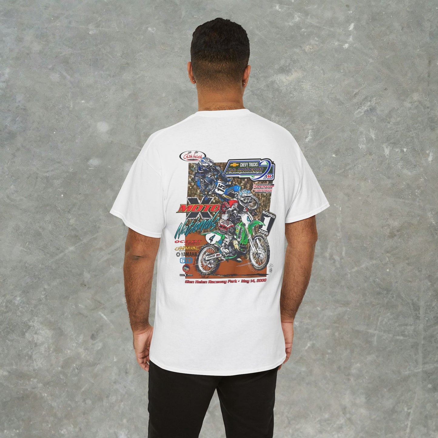 Vintage 2000 Chevy Trucks AMA Motocross Glen Helen Graphic T-Shirt - Retro Dirt Bike Racing Tee - Gildan Heavy Cotton