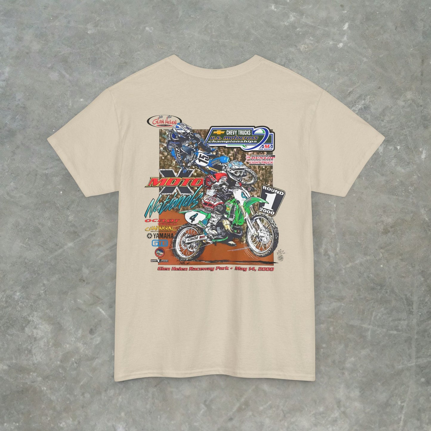 Vintage 2000 Chevy Trucks AMA Motocross Glen Helen Graphic T-Shirt - Retro Dirt Bike Racing Tee - Gildan Heavy Cotton