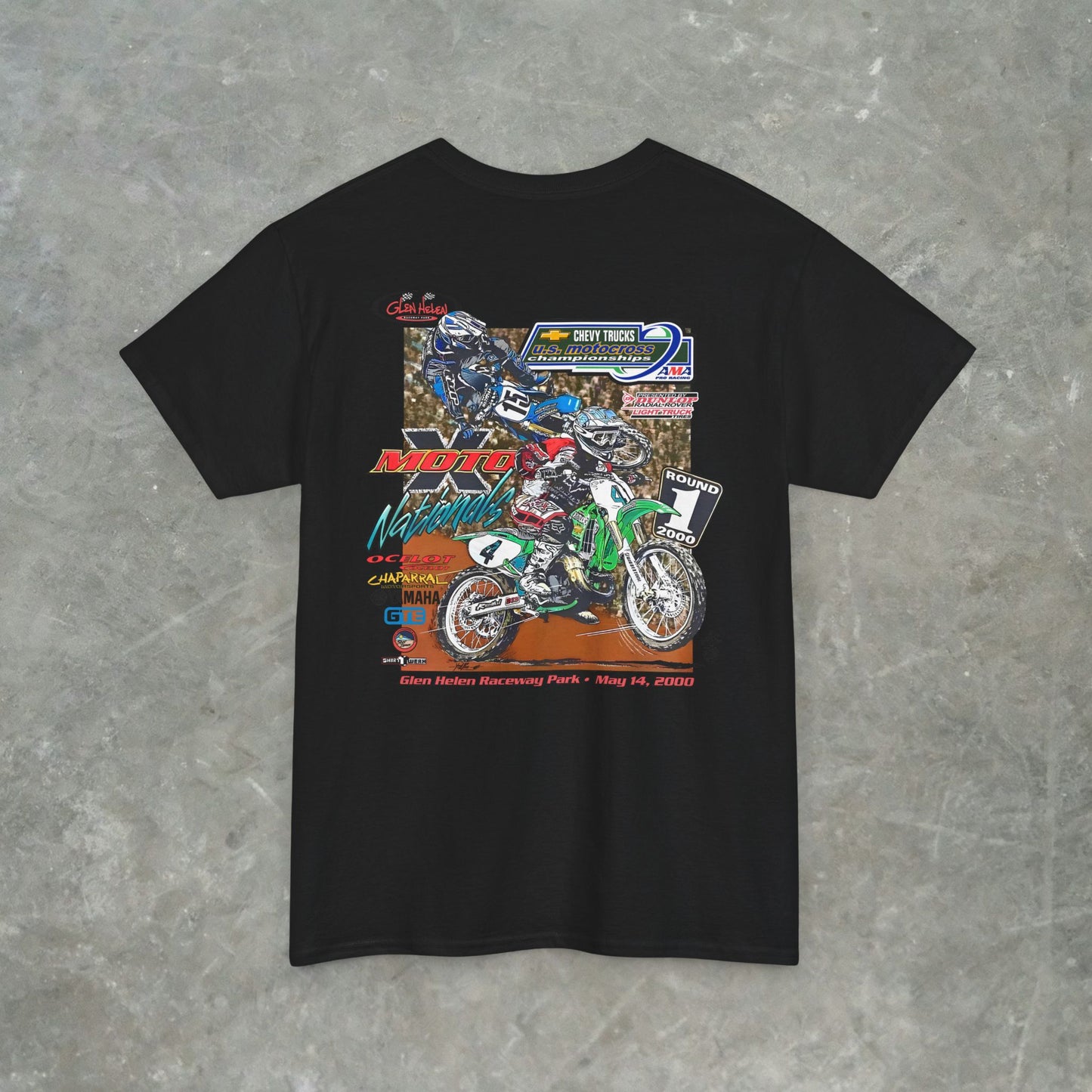 Vintage 2000 Chevy Trucks AMA Motocross Glen Helen Graphic T-Shirt - Retro Dirt Bike Racing Tee - Gildan Heavy Cotton