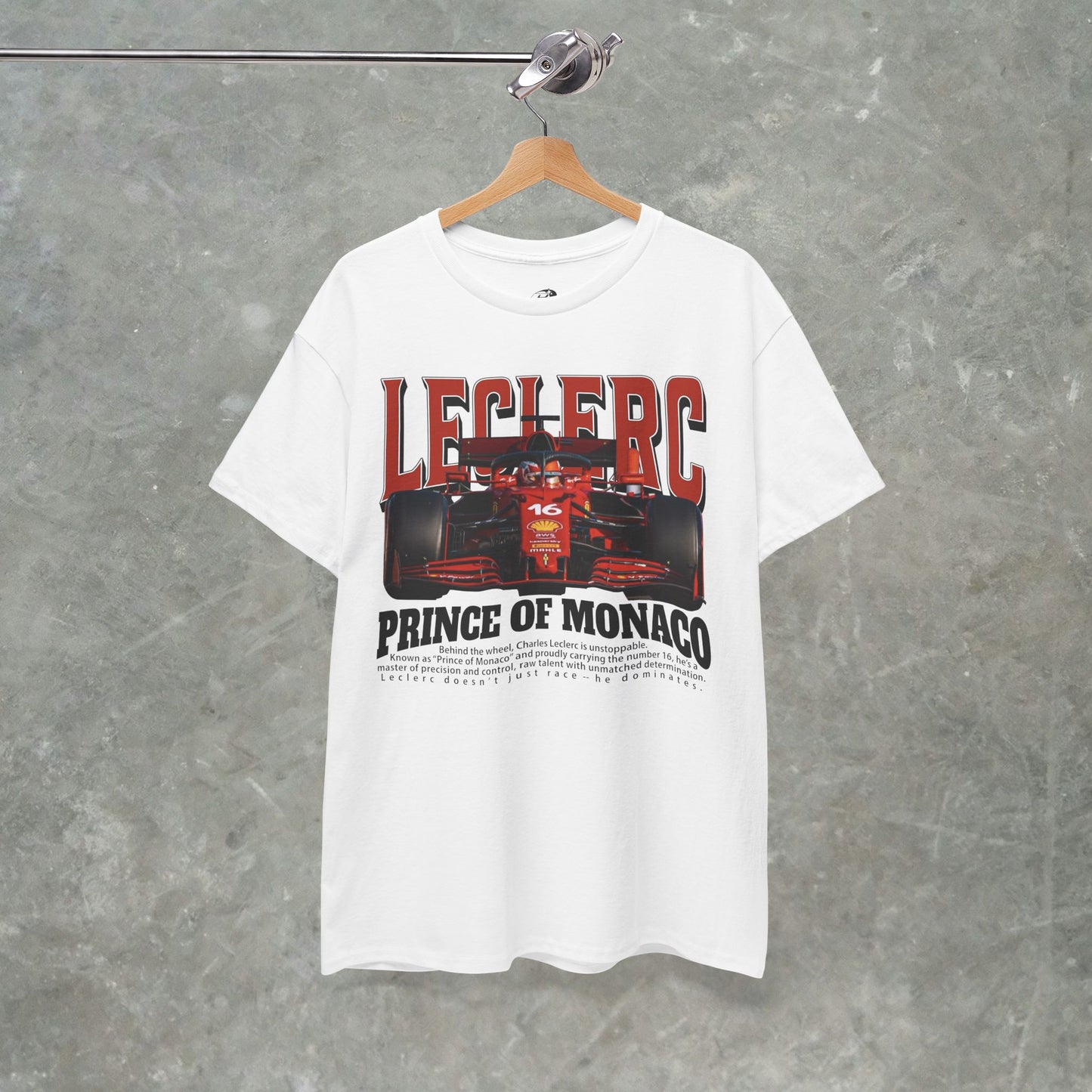 Charles Leclerc Prince of Monaco T-Shirt – Formula 1 Racing Graphic Tee for F1 Fans, Gildan Heavy Cotton