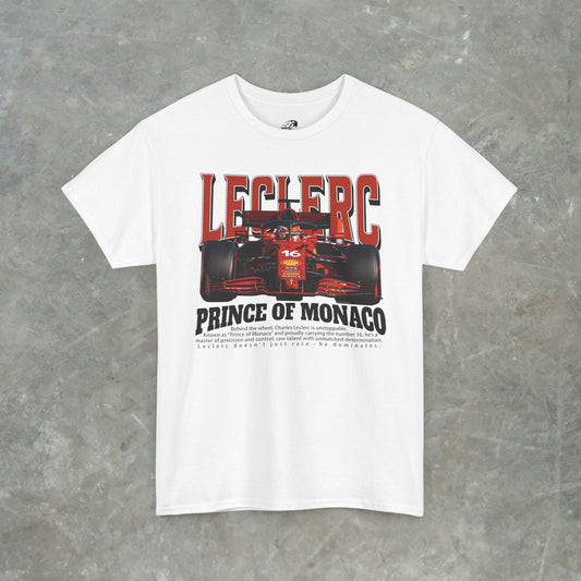 Charles Leclerc Prince of Monaco T-Shirt – Formula 1 Racing Graphic Tee for F1 Fans, Gildan Heavy Cotton