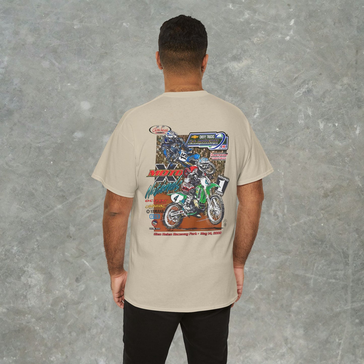 Vintage 2000 Chevy Trucks AMA Motocross Glen Helen Graphic T-Shirt - Retro Dirt Bike Racing Tee - Gildan Heavy Cotton