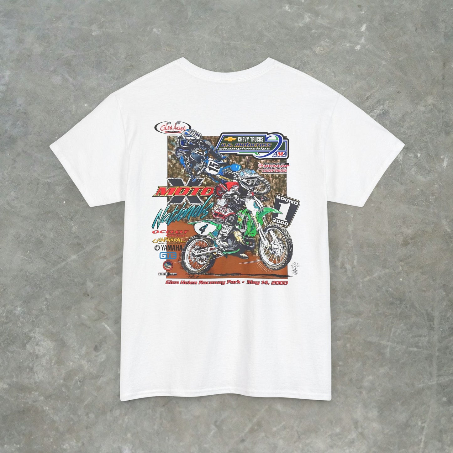 Vintage 2000 Chevy Trucks AMA Motocross Glen Helen Graphic T-Shirt - Retro Dirt Bike Racing Tee - Gildan Heavy Cotton